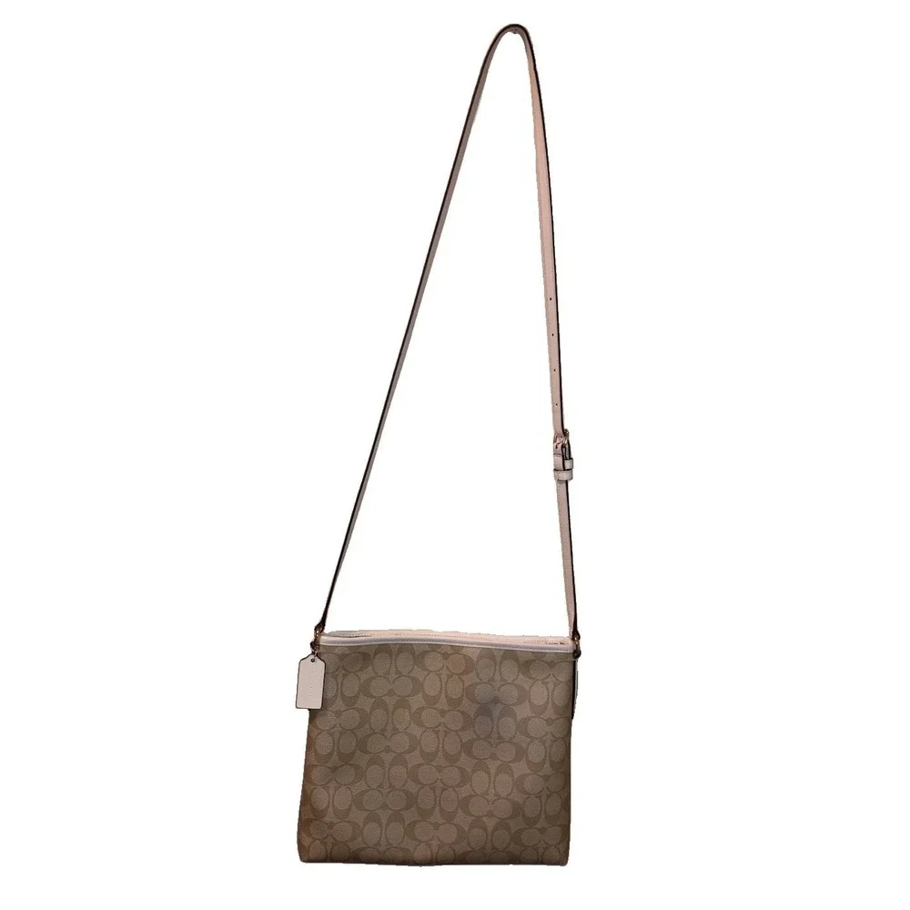 Vintage Coach File Leather Crossbody Bag Cream Beige Y2K F58297